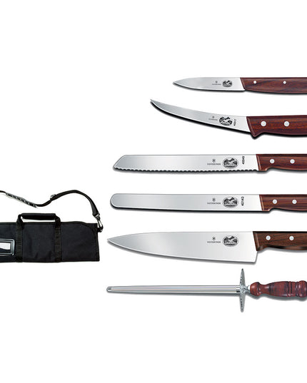 Bộ Dao Victorinox 7.4012-X7 7 Món Kèm Túi Canvas Tay Cầm Gỗ Hồng Mộc