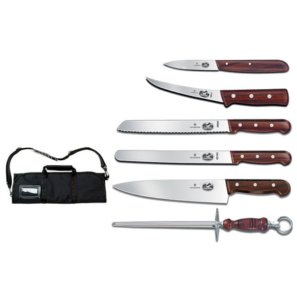 Bộ Dao Victorinox 7.4012-X7 7 Món Kèm Túi Canvas Tay Cầm Gỗ Hồng Mộc