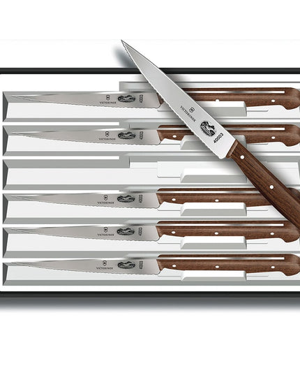Bộ 6 Dao Steak Victorinox 5.2000.12-X4 Lưỡi Đầu Giáo Cán Gỗ Hồng Mộc