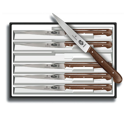 Bộ 6 Dao Steak Victorinox 5.2000.12-X4 Lưỡi Đầu Giáo Cán Gỗ Hồng Mộc
