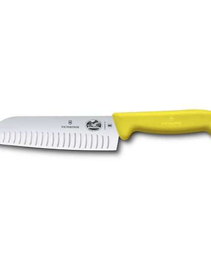Dao Santoku Victorinox 5.2528.17 17.8 cm Lưỡi Granton Cán Fibrox® Pro Vàng Thép Không Gỉ