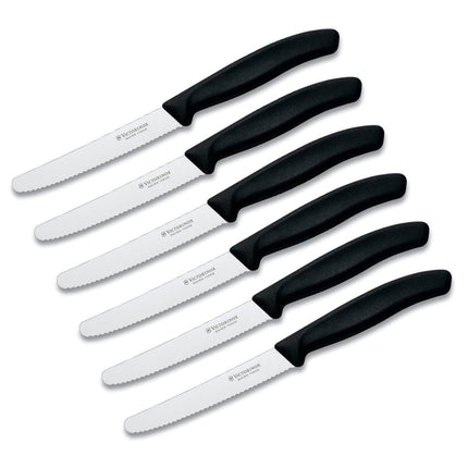 Bộ 6 Dao Steak Victorinox 6.7833-X8 Đầu Tròn Lưỡi Răng Cưa Cán Đen