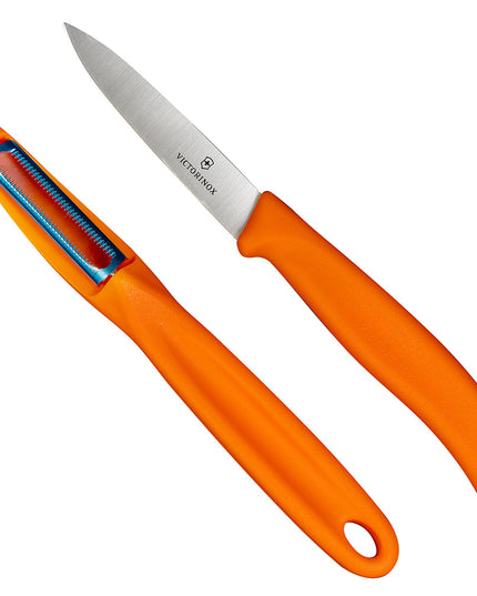 Bộ Dao Gọt Và Dụng Cụ Gọt Vỏ Victorinox 7.6075.9-X1 Thép Không Gỉ Tay Cầm Cam