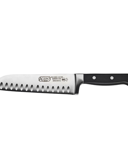 Dao Santoku Winco KFP-70 17.8 cm Lưỡi Thép Carbon Đức Cán POM Đen