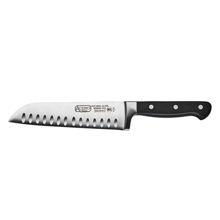 Dao Santoku Winco KFP-70 17.8 cm Lưỡi Thép Carbon Đức Cán POM Đen