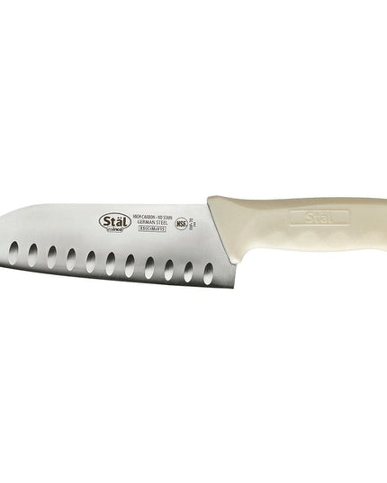 Dao Santoku Winco KWP-70 17.8 cm Lưỡi Thép Carbon Cao Cán Nhựa Trắng