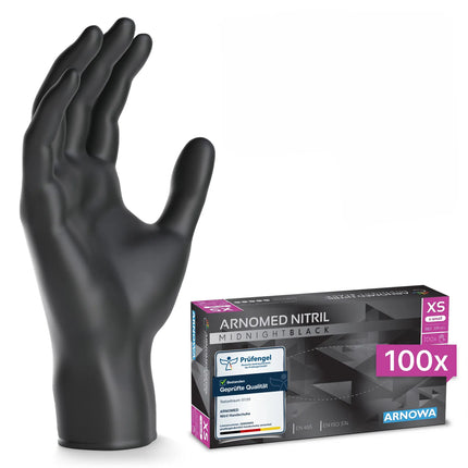 (10 pieces) ARNOWA | Disposable nitrile gloves - 100 pieces - Size XS - Black
