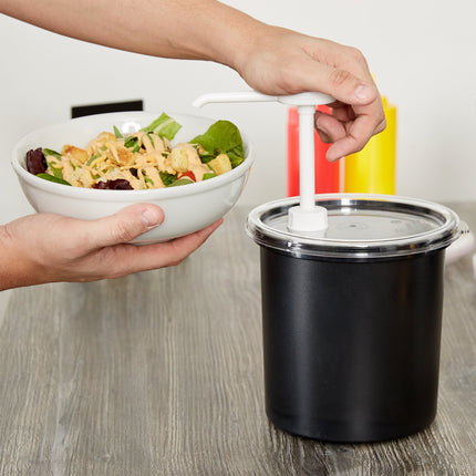 Bộ bình phân phối gia vị cách nhiệt Cambro ColdFest 1,6 lít màu đen kèm vòi bơm tiêu chuẩn và nắp