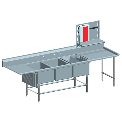 Bồn rửa 3 ngăn Eagle nhóm FNP2860-3-48TR Spec-Master 293,4 cm Three ngăn công nghiệp Prep Sink 121,9 cm Right-Sided Prep