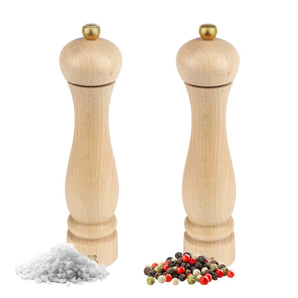 (12 pieces) PEUGEOT | Clermont Salt & Pepper Mills Set – 24 cm height - beech wood - natural - dual steel mechanisms (pepper 2-stage, salt hardened) - CE marked