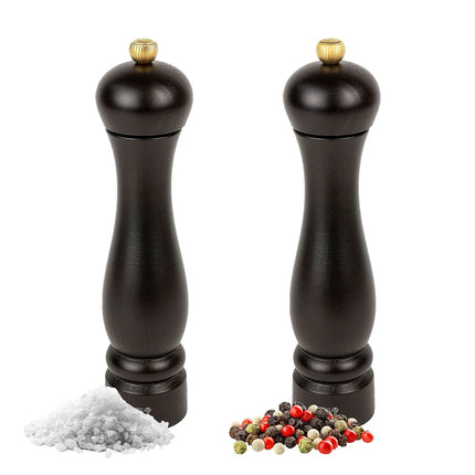 (12 pieces) PEUGEOT | Clermont Salt & Pepper Mills Set – 24 cm height - beech wood - chocolate - top-screw grind - CE marked - for dry salt (≈4 mm)