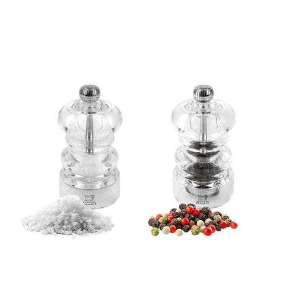 (12 pieces) PEUGEOT | NANCY Salt & Pepper Mill Set – Acrylic - 9 cm - Steel Salt & 2-Stage SS Pepper