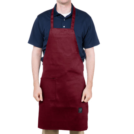 Tạp dề yếm dài vải poly-cotton có thể tùy chỉnh Chef Revival đỏ mận, 1 túi