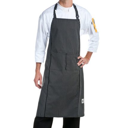 Tạp dề yếm vải poly-cotton sọc nhỏ có thể tùy chỉnh Chef Revival, 1 túi