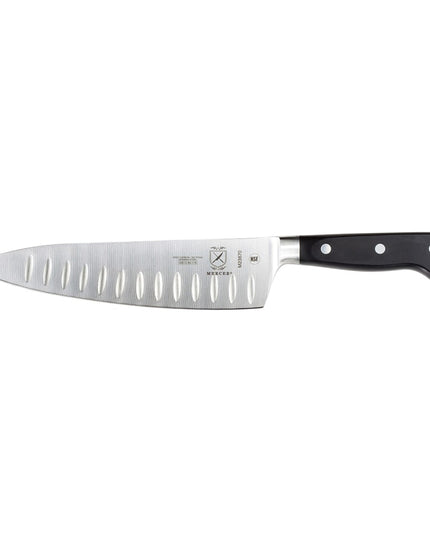 Dao Bếp Trưởng Mercer Culinary M23670 20.3cm Rãnh Granton Cán Delrin® Đen Thép Đức Carbon Cao