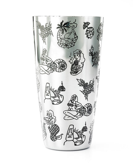 Bình Lắc Cocktail Barfly M37092 828 ml Họa Tiết Tiki Bề Mặt Bóng Gương