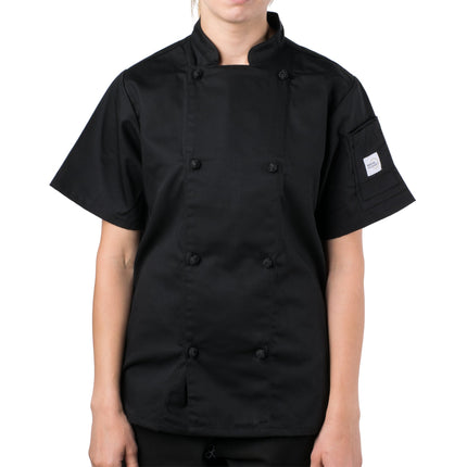 Áo bếp nữ tay ngắn Mercer Culinary Genesis M61042BK màu đen nút thắt vải - 2XL