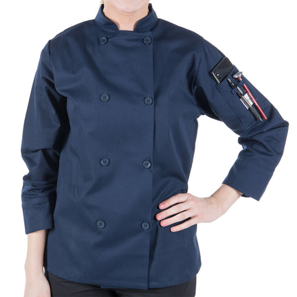 Áo bếp nữ tay dài Mercer Culinary Millennia M60020NB màu xanh navy có thể in logo - 3X