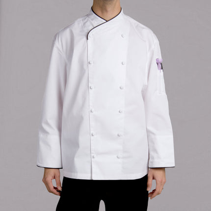 Áo bếp điều hành dài tay unisex trắng tùy chỉnh viền đen Chef Revival Corporate J008 - 2X