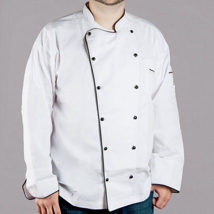Áo bếp executive tay dài unisex viền đen tùy chỉnh Chef Revival Brigade J044 - size 2X