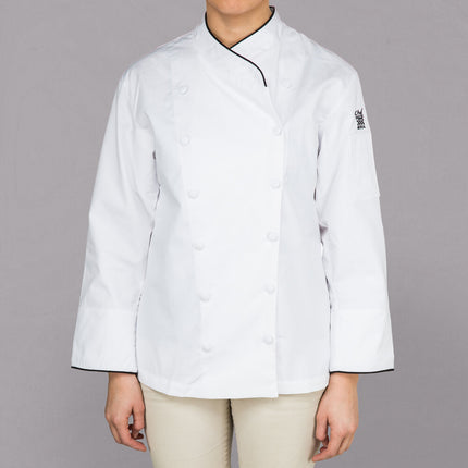 Áo bếp nữ tay dài tùy chỉnh màu trắng viền đen cao cấp Chef Revival Corporate LJ008 - 2X