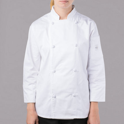 Áo bếp Mercer Culinary Genesis® Women's trắng tùy chỉnh Long tay áo áo bếp Cloth Knot Buttons M61040WH - 2X