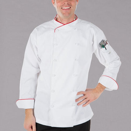 Áo đầu bếp executive nhẹ trắng viền đỏ Mercer Culinary Renaissance M62015WR unisex - 2X