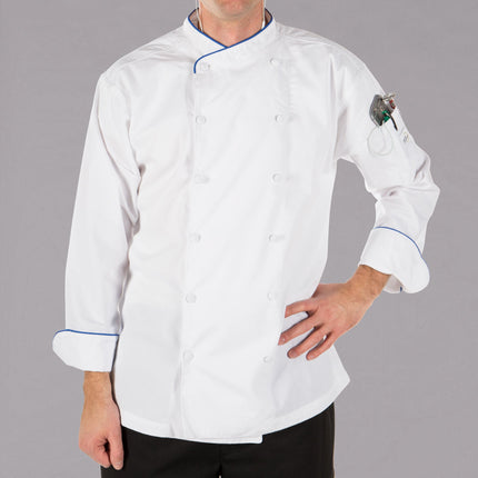 Áo bếp dài tay unisex điều hành nhẹ Mercer Culinary Renaissance màu trắng viền xanh hoàng gia tùy chỉnh M62020WRB - 2XL