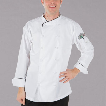Áo bếp điều hành nhẹ Mercer Culinary Renaissance unisex trắng viền đen M62020WB - Size 2XL