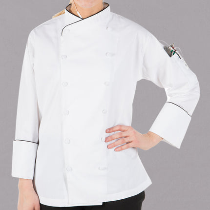 Áo bếp nữ cao cấp nhẹ Mercer Culinary Renaissance M62050WB màu trắng viền đen tùy chỉnh - 2XL