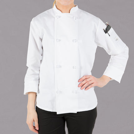 Áo bếp nữ dài tay Mercer Culinary Millennia màu trắng nút thắt vải tùy chỉnh M60022WH - 2XL