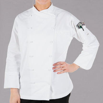 Áo bếp nữ tay dài tùy chỉnh màu trắng cao cấp Mercer Culinary Renaissance® M62040WH - 2X