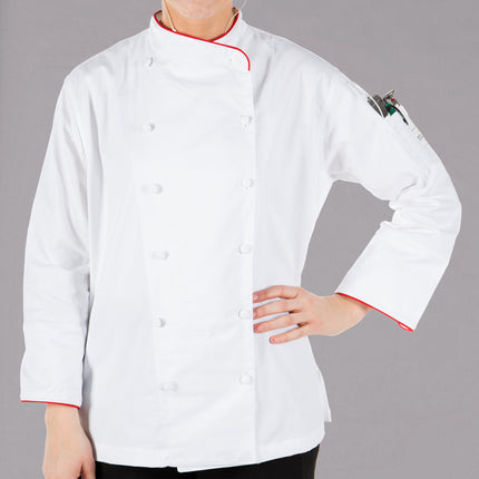 Áo bếp nữ điều hành Mercer Culinary Renaissance nhẹ trắng viền đỏ M62045WR - 2XL