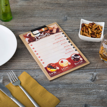 Kẹp thực đơn / bìa hóa đơn gỗ Menu Solutions WDCLIP-A màu óc chó cũ 14 x 22 cm