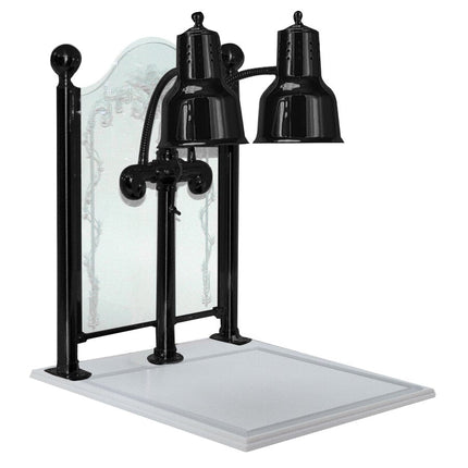 Trạm cắt thịt đèn hồng ngoại đôi màu đen đế trắng kèm kính chắn Hanson Heat Lamps DLM/CC/WB/B 51 x 61 cm