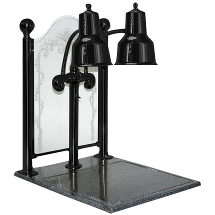 Quầy pha lóc thịt hai bóng đèn Hanson Heat Lamps DLM/CC/BB/B 51 x 61 cm màu đen, đế đá granite tổng hợp và kính chắn giọ