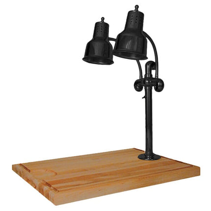 Trạm cắt thịt đèn sưởi đôi Hanson Heat Lamps DLM/MB/B/2418 51 x 46 cm màu đen với đế gỗ phong