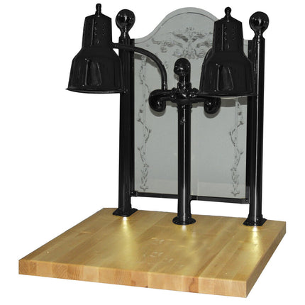 Trạm cắt thịt hai bóng đèn màu đen đế gỗ phong Hanson Heat Lamps DLM/MB/CC/2424/B 61 x 51 cm kèm kính chắn