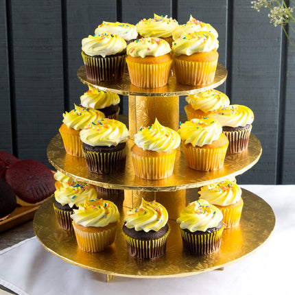 Kệ trưng bày cupcake 3 tầng dùng một lần màu vàng gold Enjay CS-GOLD - Thùng 6 cái