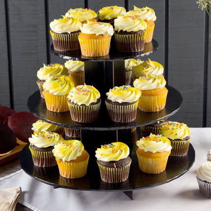 Đế bánh dùng một lần Enjay CS-BLACK 3-Tier dùng một lần đen Cupcake Treat chân đỡ - Thùng 6 cái
