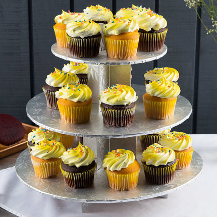 Đế bánh cupcake 3 tầng dùng một lần Enjay CS-SILVER màu bạc - Thùng 6 bộ