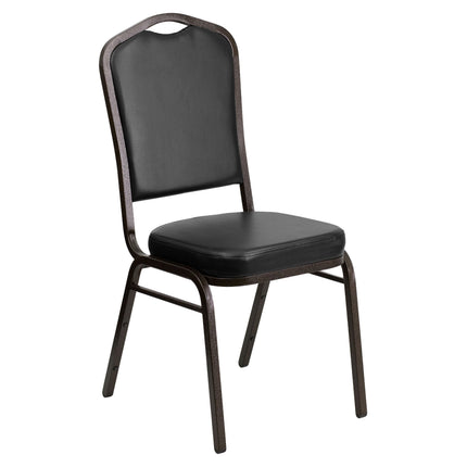 Ghế tiệc xếp chồng lưng vương miện Flash Furniture Hercules vinyl đen khung vân vàng