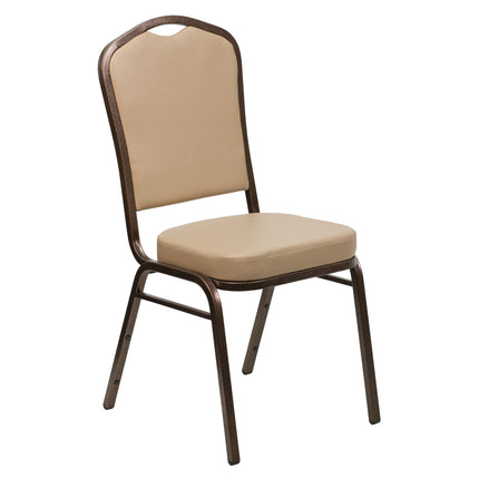 Ghế tiệc xếp chồng lưng vương miện Flash Furniture Hercules bọc vinyl màu nâu vàng khung vân đồng