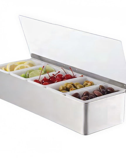 Khay Đựng Garnish Quầy Bar American Metalcraft CD5 5 Ngăn - Nắp Phẳng Bản Lề
