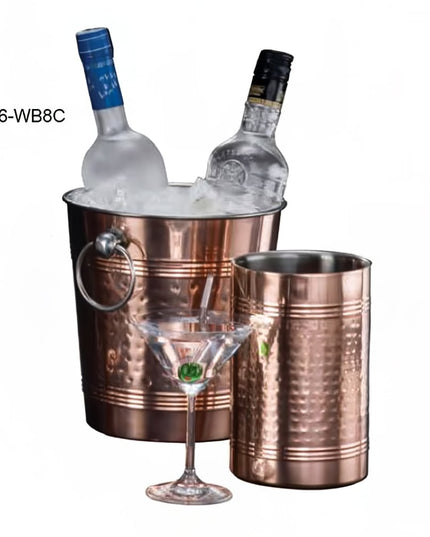 Xô Đựng Rượu Vang American Metalcraft WB8C 21.3 cm Hoàn Thiện Vân Búa Đồng/Thép Không Gỉ