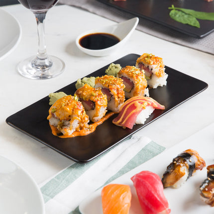 Đồ đựng sushi Acopa 25,4 cm x 14,6 cm chữ nhật mờ đen đĩa phẳng gốm sứ - Thùng 12 cái