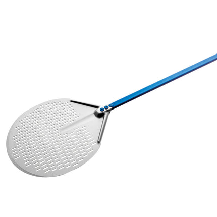 Xẻng xúc pizza nhôm anod tròn đục lỗ GI Metal Azzurra 46 cm tay cầm 60 cm A-45F/60