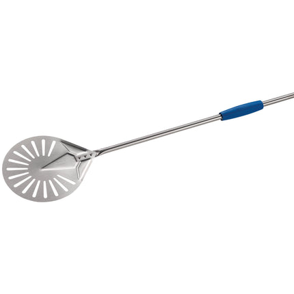 Xẻng xúc pizza tròn nhỏ đục lỗ GI Metal Azzurra 25 cm, cán 150 cm, thép không gỉ, I-26F