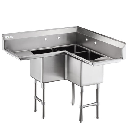 Bồn rửa 3 ngăn góc inox hai bàn ráo nước 36 cm Regency 113 cm