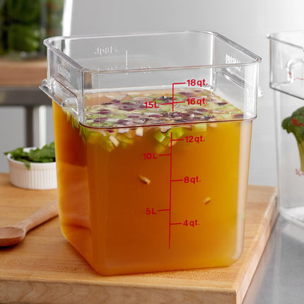 Hộp đựng thực phẩm nhựa polycarbonate vuông trong suốt Cambro CamSquares® Classic 17 lít 18SFSCW